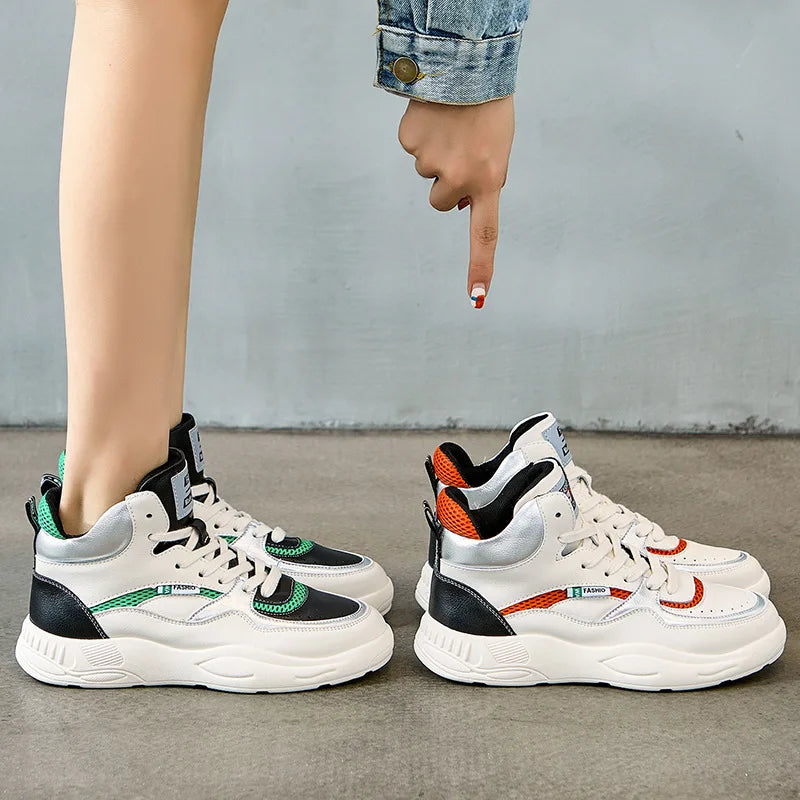 Leather women's shoes 2021 autumn new version of high-top small white shoes women's sports casual shoes