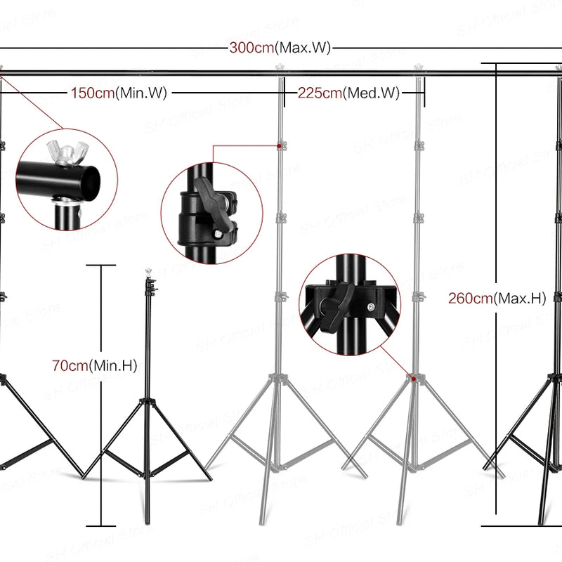 Photography Photo Studio Softbox Lighting Kit With 2.6x3M Background Frame 3pcs Backdrops Tripod Stand Reflector Board 4Umbrella