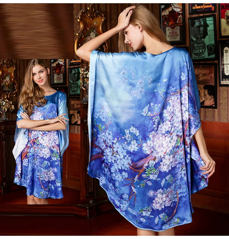 19MM100% Mulberry Silk Nightgowns For Women  Long Silk Nightgown Women Nightdress  Floral Real Silk sleepwear Ladies Female Gift