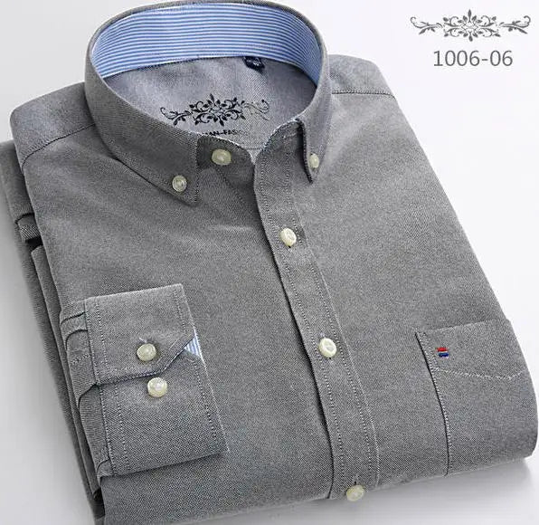 S~6XL Cotton Oxford Shirt For Men's Long Sleeve Plaid | SAMAG