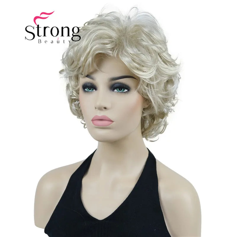 StrongBeauty Short Wig Soft Tousled Curls Blonde Highlights Full Synthetic Wigs COLOUR CHOICES