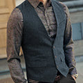 Slim Mens Vest Tweed Waistcoat Vest Vintage Herringbone V-neck Casual Wool Groomsmen Suits Vest For Wedding XS-5XL