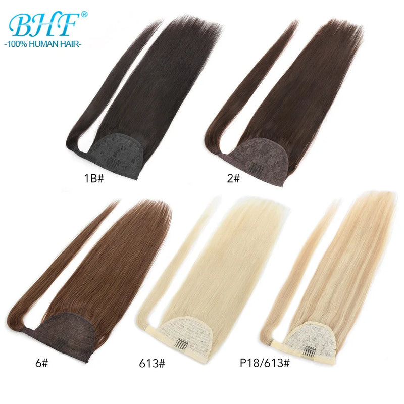 BHF Ponytail Human Hair Remy Straight European Ponytail Hairstyles 100g 100% Natural Hair Horse Tail Clip in Extensions