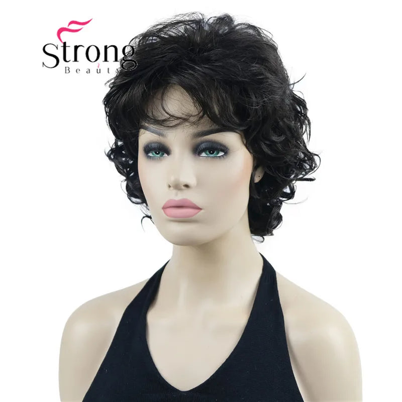 StrongBeauty Short Wig Soft Tousled Curls Blonde Highlights Full Synthetic Wigs COLOUR CHOICES