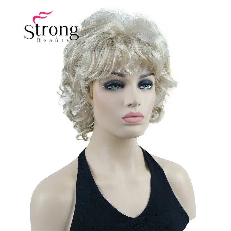 StrongBeauty Short Wig Soft Tousled Curls Blonde Highlights Full Synthetic Wigs COLOUR CHOICES