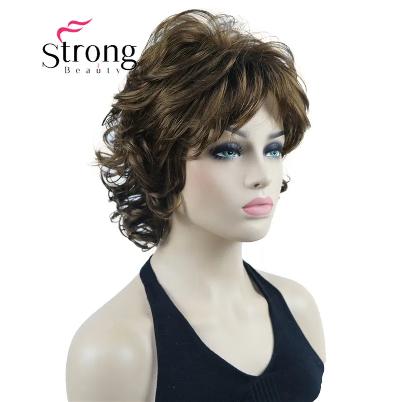 StrongBeauty Short Wig Soft Tousled Curls Blonde Highlights Full Synthetic Wigs COLOUR CHOICES