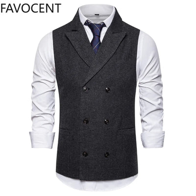 Vest Men Double Breasted Suit Sleeveless Waistcoat | SAMAG