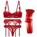 CYHWR Luxury Half Cup Lace Transparent Sexy Lingerie Ultra-thin Solid Shell Style 4 Pieces/Lots Bra Set and Garter and Stocking