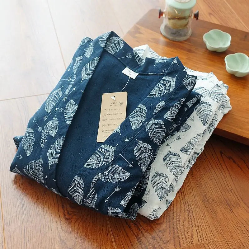 Oversize Japanese Style Kimono Cardigan Set Men's Nightwear Bathrobe Cotton Comfortable Home Suit Robe Sleepwear Daily Casual