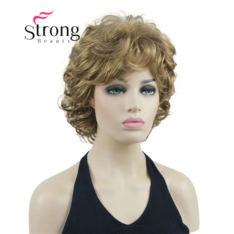 StrongBeauty Short Wig Soft Tousled Curls Blonde Highlights Full Synthetic Wigs COLOUR CHOICES