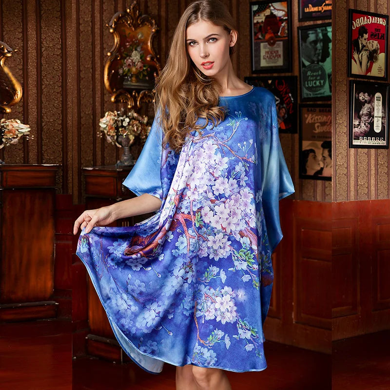 19MM100% Mulberry Silk Nightgowns For Women  Long Silk Nightgown Women Nightdress  Floral Real Silk sleepwear Ladies Female Gift