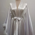 Women 's Feather Bathrobe Long Sleeves Sleepwear Bridal Robe Long Wedding Party Dressing Gown Pregnancy Photoshoot Dress