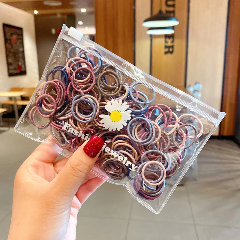 100 Pcs/Lot Small Hair Ties Gum Colorful Nylon Rubber Band Rope Doll Khaki Black Elastic Hair Bands For Baby Girls Accessories