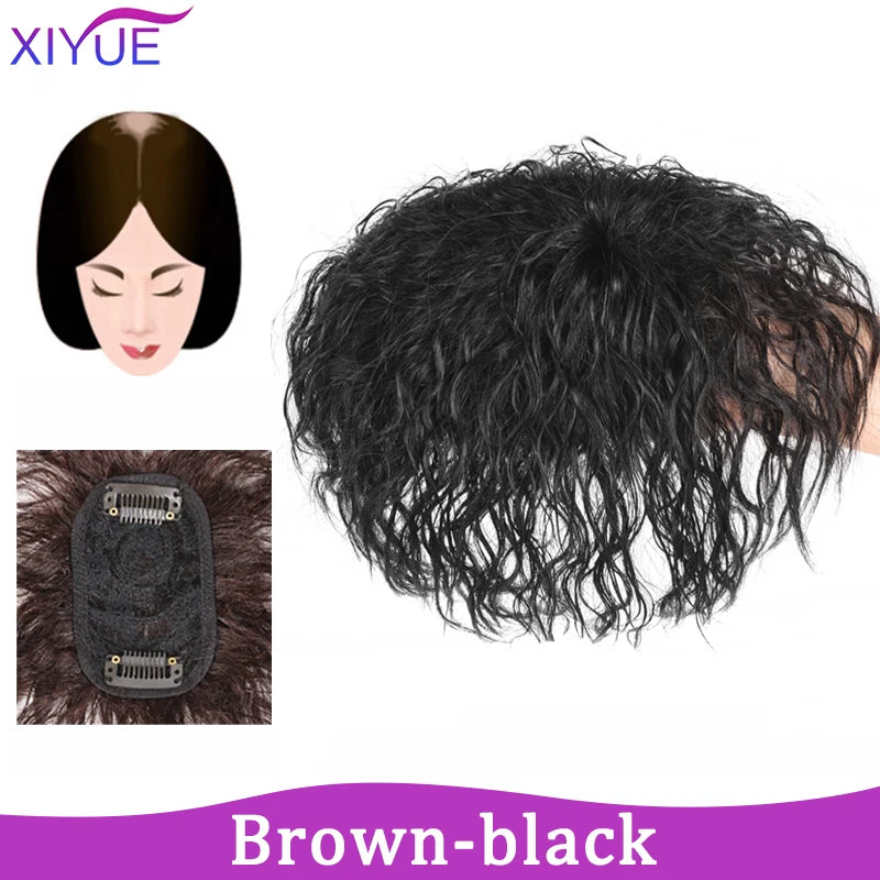 XIYUE Natural Black Brown Hair Topper With Bangs Clip In Hair Extensions Hairpieces Heat Resistant Fiber For Women