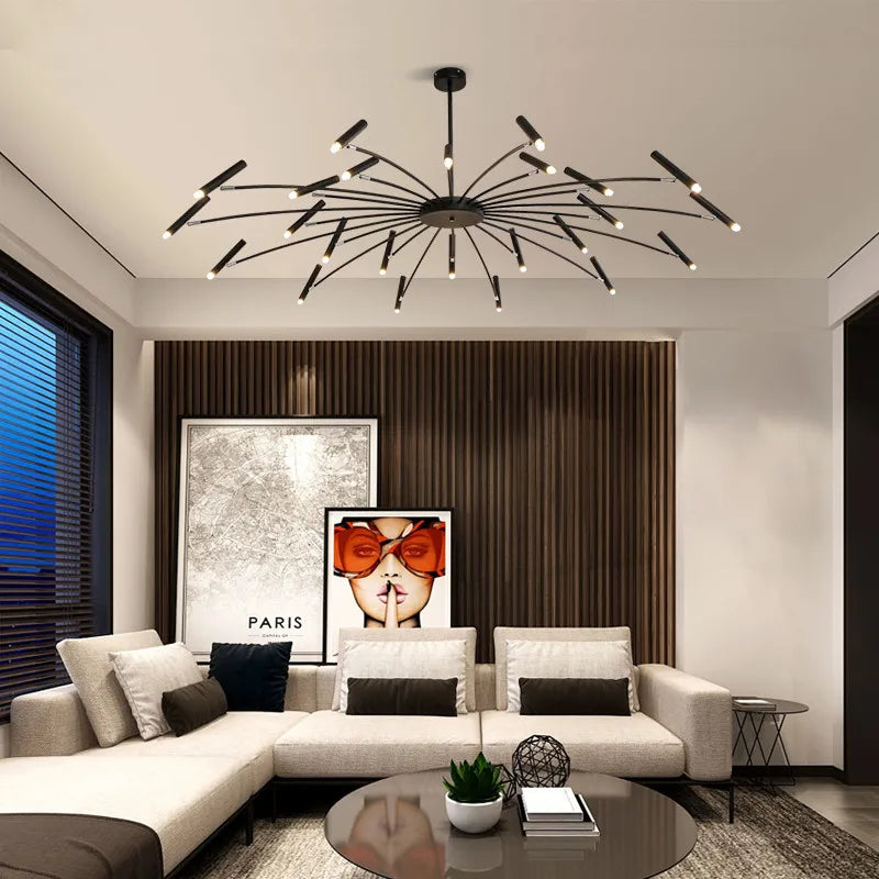 Black Chandelier Living room Foyer Hotel Large Chandelier Indoor Nordic Post Modern Loft Industiral Vintage Chandelier Lighting