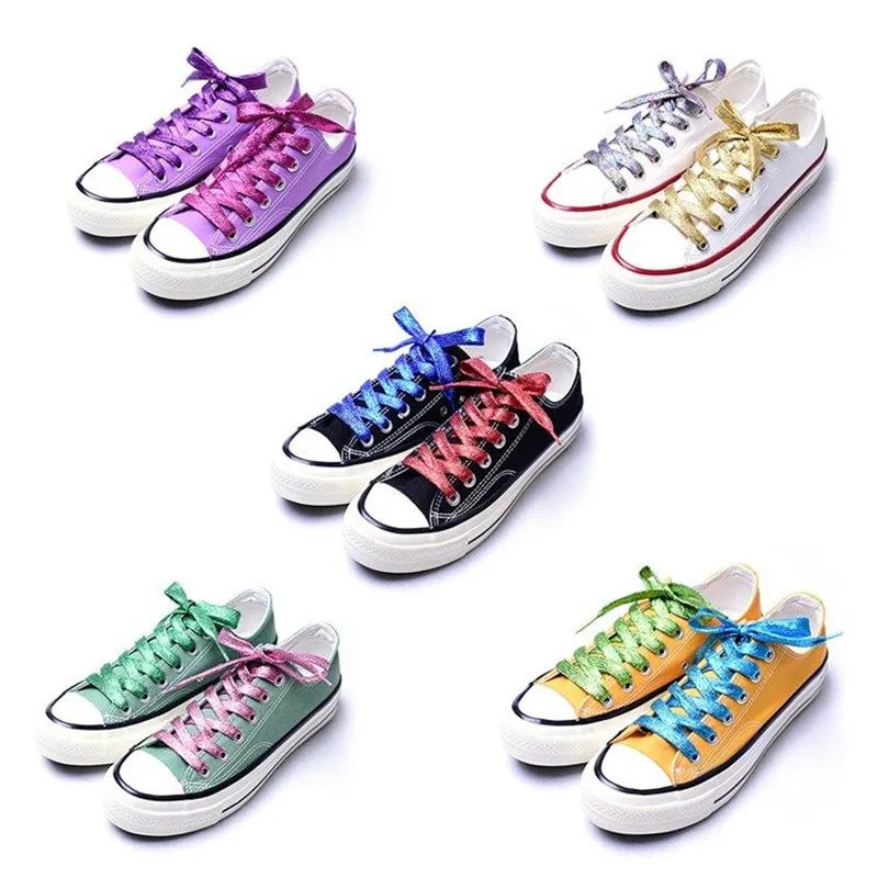 1 cm Width Colorful Lurex Shoelaces Trendy Bright Colorful Fall Winter Shoelaces Sneaker White Casual Sports Leather Shoes Laces