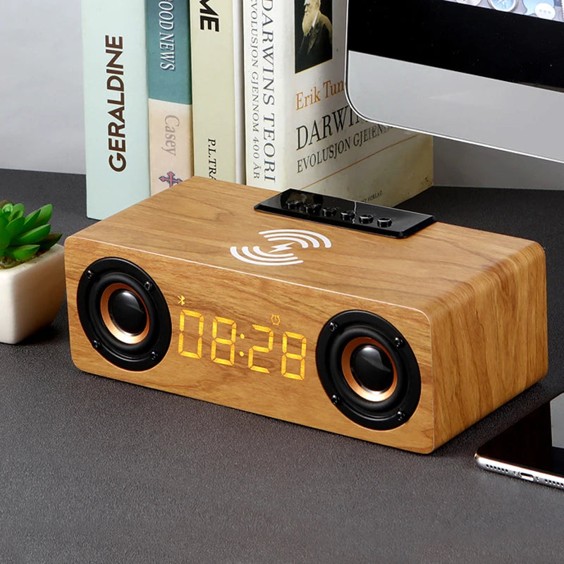 Alarm Clock Multi-function Wooden Wireless Bluetooth Speaker Subwoofer TV Soundbar Home Theater Column for Computer Speakers FM