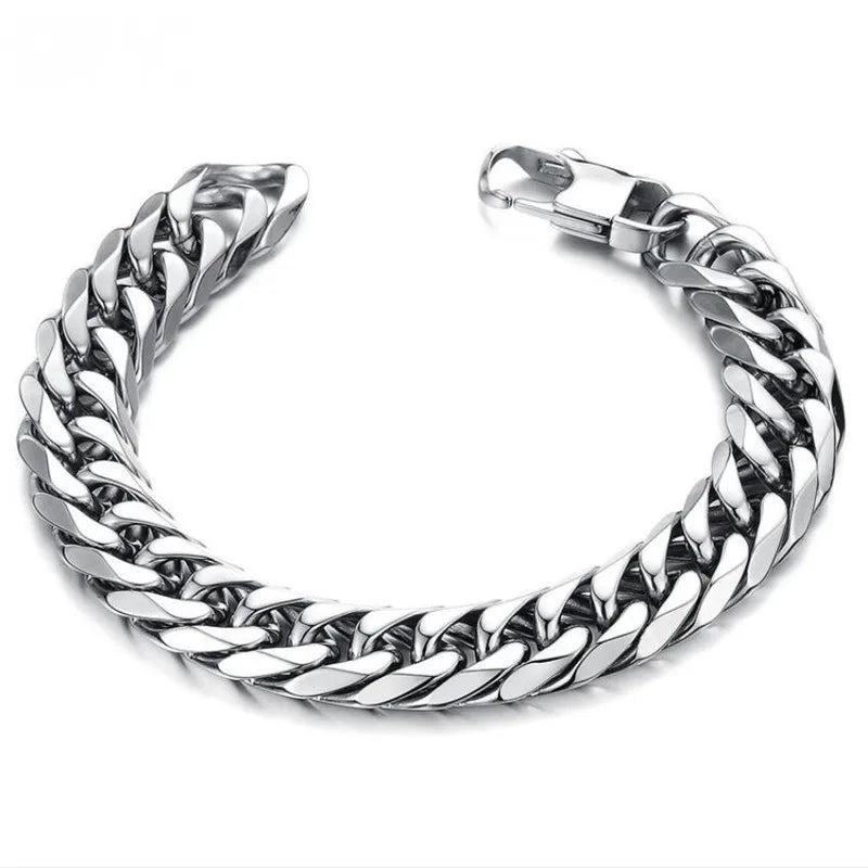 HNSP 316L Stainless Steel LA Cuban Link Chain Bracelet For Men Punk Hip Hop Silver Color Hand Chain 8/10/12/14MM Thick