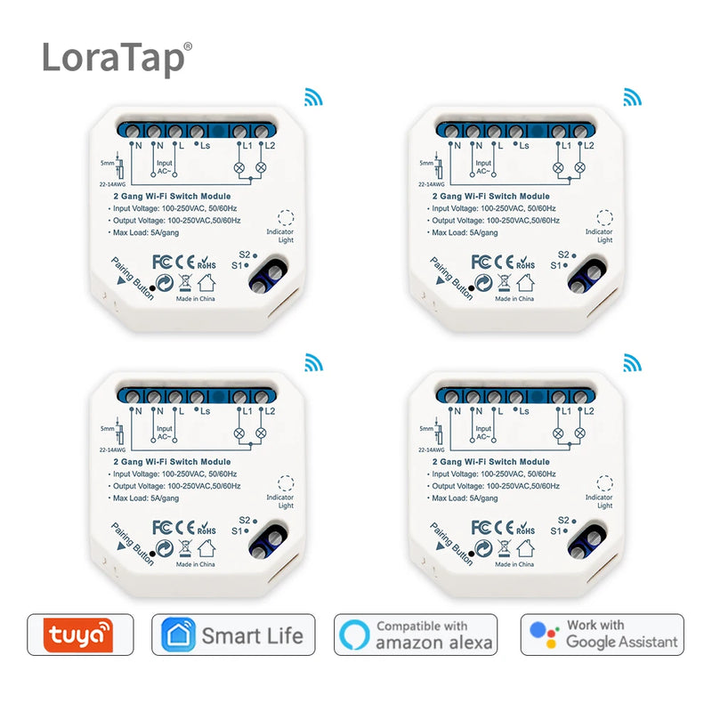 Tuya Smart Life Wifi Switch 2 Gang Relay Breaker Module Google Home Alexa Echo Voice Control Smart Lighting Timer Switch DIY
