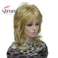 Lady Women Blonde With Dark Root Medium Length Cascaded Layers Synthetic Hair Full Wig for women
