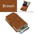 RFID Business Credit Card Holder Men Multifunction Automatic Aluminium Alloy Leather Cards Case Mini Wallet Slim Coin Purse