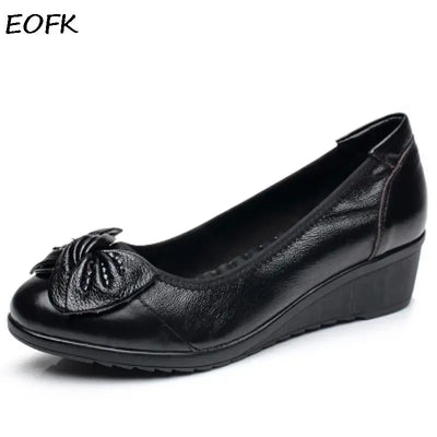 EOFK Women Pumps Genuine Leather Shoes Wedges Low Heel | SAMAG
