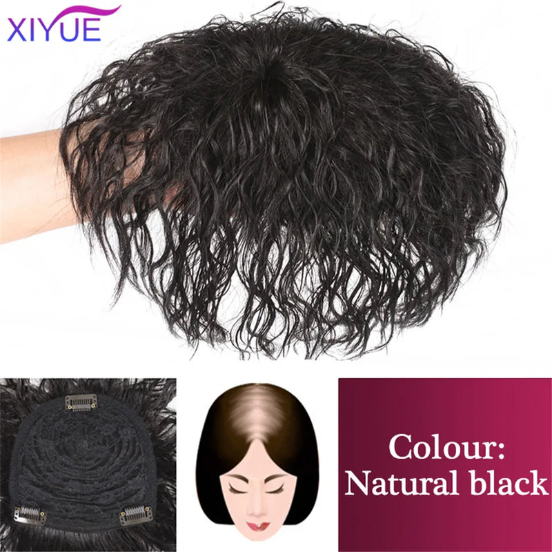 XIYUE Natural Black Brown Hair Topper With Bangs Clip In Hair Extensions Hairpieces Heat Resistant Fiber For Women