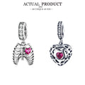 WOSTU 925 Sterling Silver Animal Cat Charm Pendant Heart Family Ladybug Bee Beads Fit Original Bracelet DIY Jewelry For Women