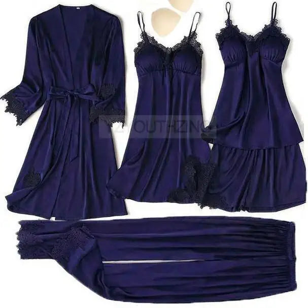 Pajama Set Women Lace Trim Satin Sleepwear Pyjamas | SAMAG