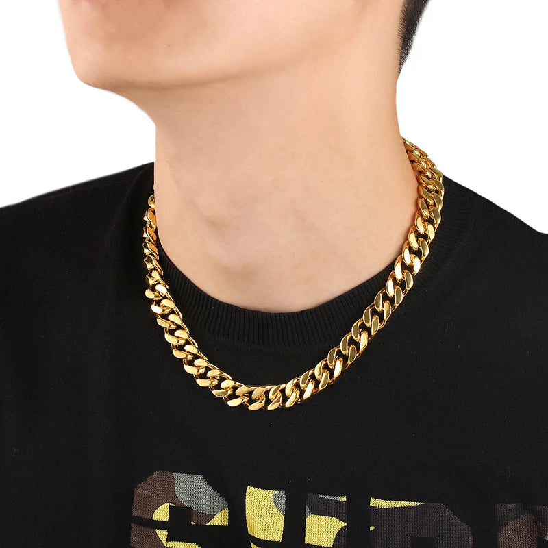 Hiphop Heavy Cuban Link Chains Necklaces Male Gold Color Stainless Steel Long Neck Necklace For Men Women Jewelry 2023 Collares