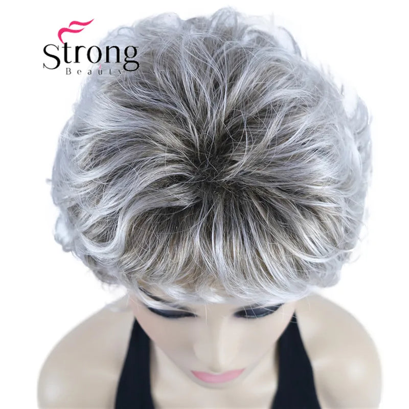 StrongBeauty Short Wig Soft Tousled Curls Blonde Highlights Full Synthetic Wigs COLOUR CHOICES