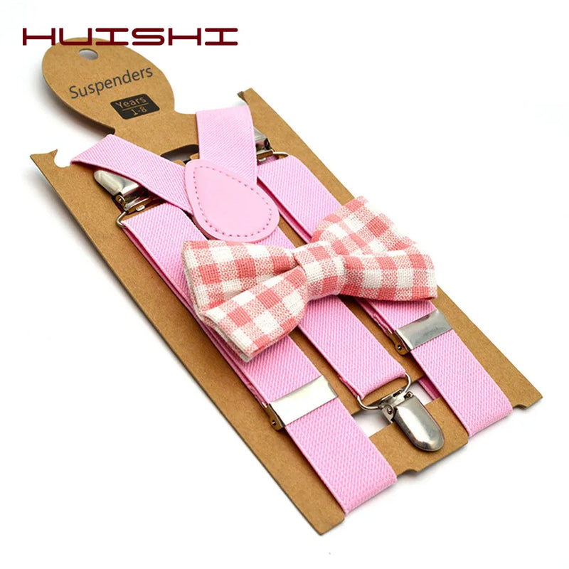 Baby Kids British Style Suspenders and Bow Tie Set Boys Braces Bowties Girls Tirantes Popular Three Clip Suspenders Elasticity