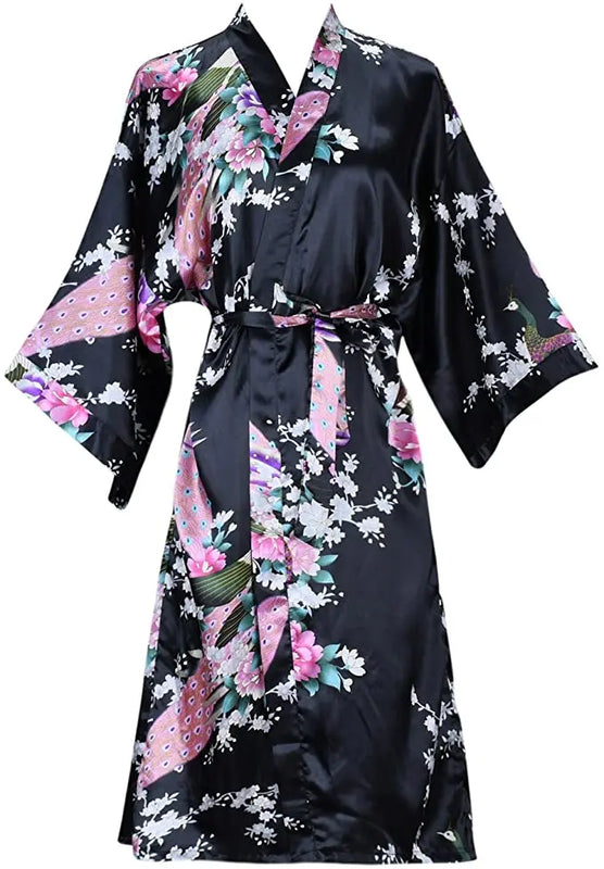 Silk Satin Wedding Bride Bridesmaid Robe Floral Bathrobe | SAMAG