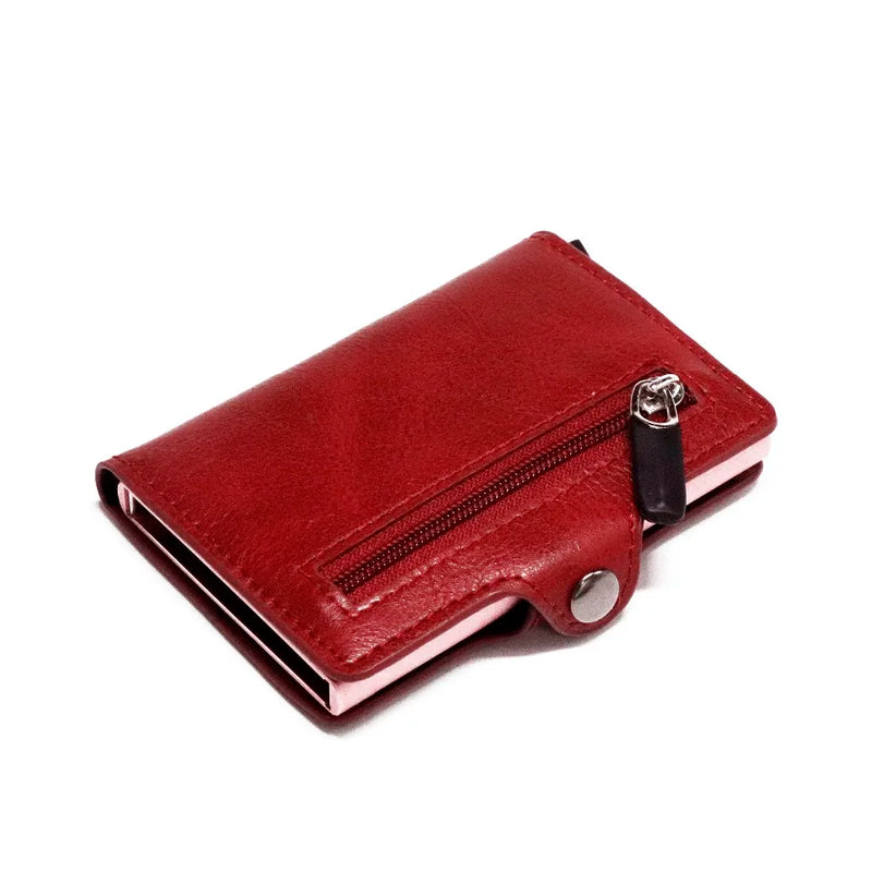 RFID Business Credit Card Holder Men Multifunction Automatic Aluminium Alloy Leather Cards Case Mini Wallet Slim Coin Purse