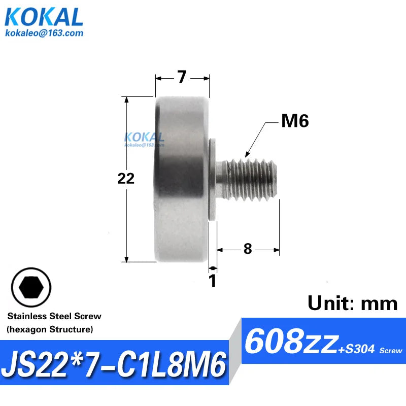 1pcs Screw Bearing M3/M4/M5/M6 SUS304 Stainless Shaft Ball NTBG BJL01 External Thread 608/626/6000 - Visuel 18 | SAMAG
