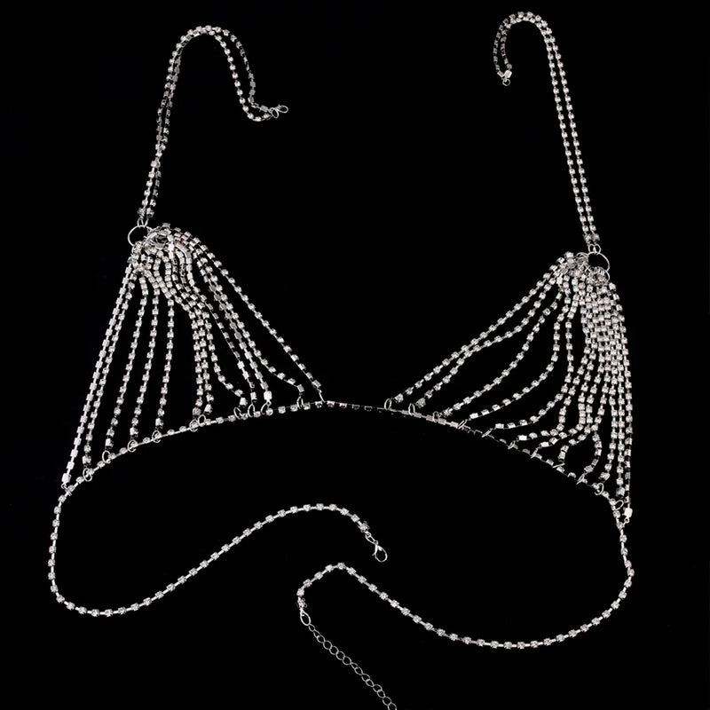 Rhinestone Bra Chain Beach Jewelry Body Shiny Crystal Bra Chest Beach Bralette Harness Bikini Body Chain Sexy Bra