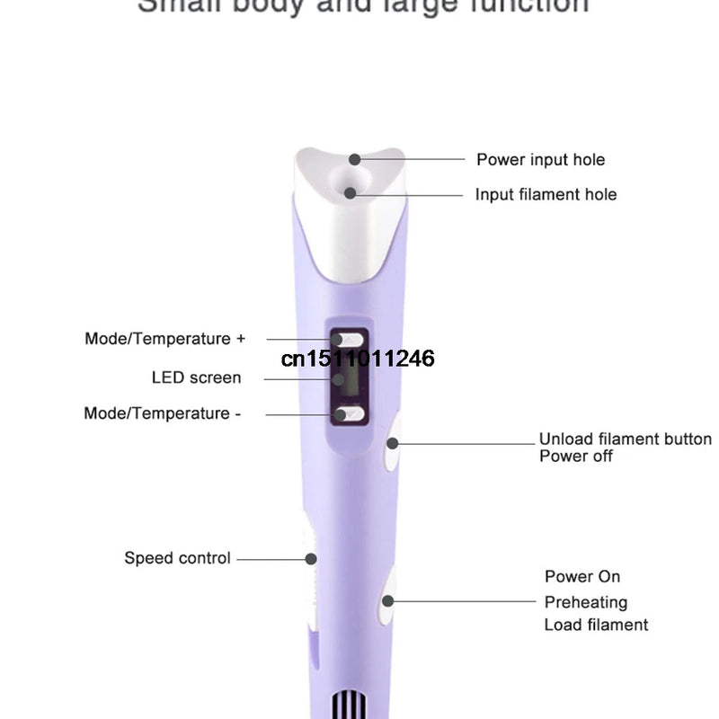 Kids 3D Printing Pen Adjustable Speed LED Display DIY Drawing Pens 3D PLA Filament Christmas Birthday gift for Boys and Girls