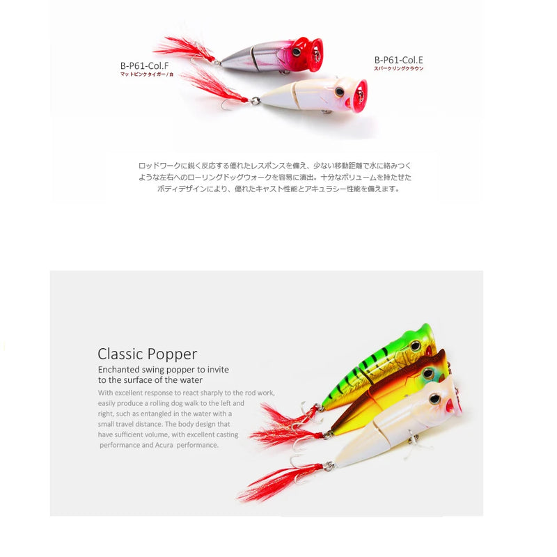 BEARKING Hot Model Retail  fishing lures,hard bait assorted colors, popper 70mm 11g, Floating topwater baits