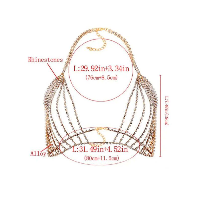 Rhinestone Bra Chain Beach Jewelry Body Shiny Crystal Bra Chest Beach Bralette Harness Bikini Body Chain Sexy Bra