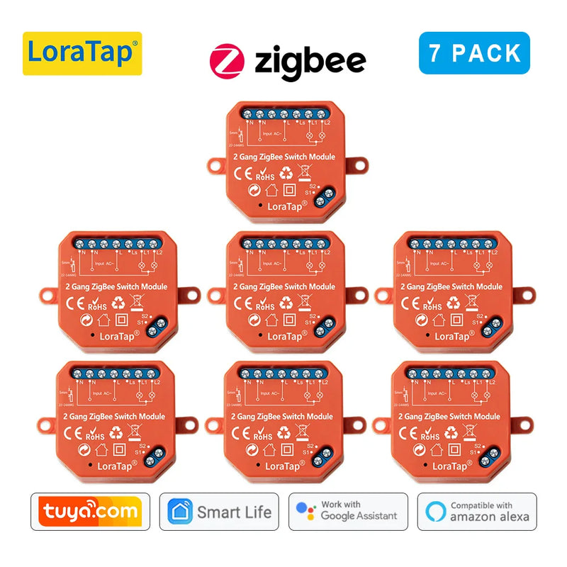 LoraTap Tuya ZigBee 3.0 2 Gang Light Switch Relay Module Google Home Alexa Echo Remote Control Work with Zigbee2MQTT DIY