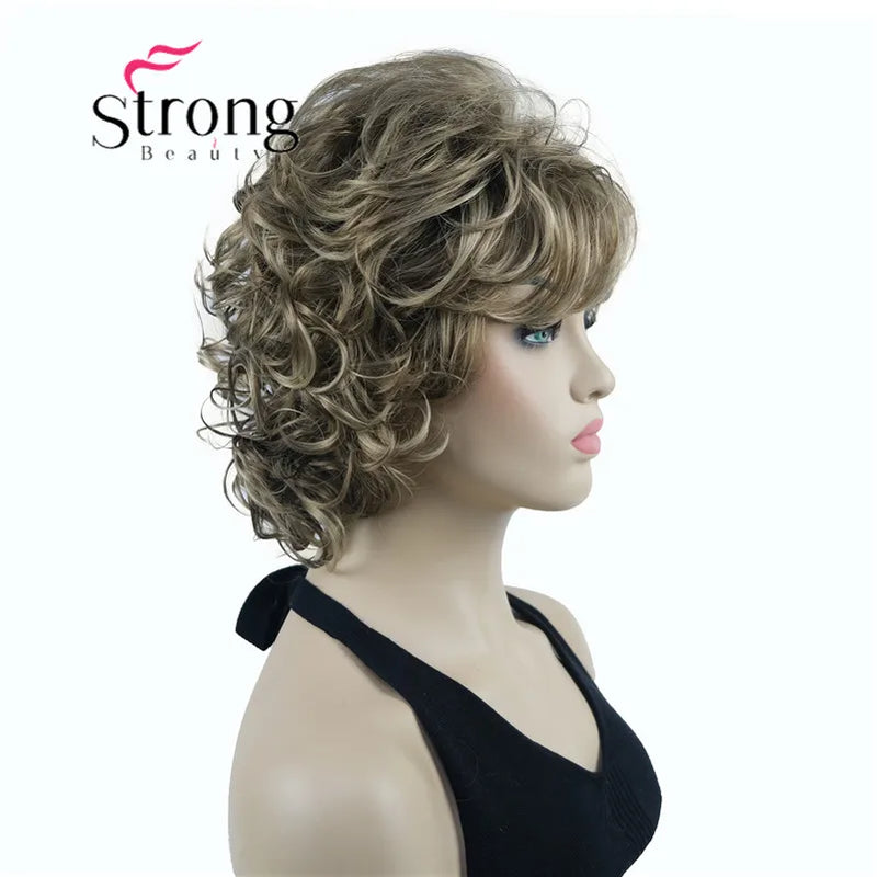 StrongBeauty Short Wig Soft Tousled Curls Blonde Highlights Full Synthetic Wigs COLOUR CHOICES