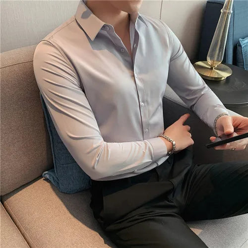 Plus Size S-7XL Men Dress Shirt Autumn Long Sleeve Solid | SAMAG