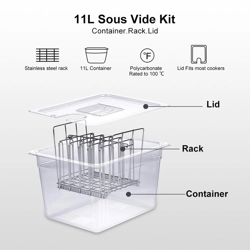 Stainless Steel Sous Vide Rack , 11L Sous Vide Cooker Containers Detachable Dividers Separator for Immersion Circulators