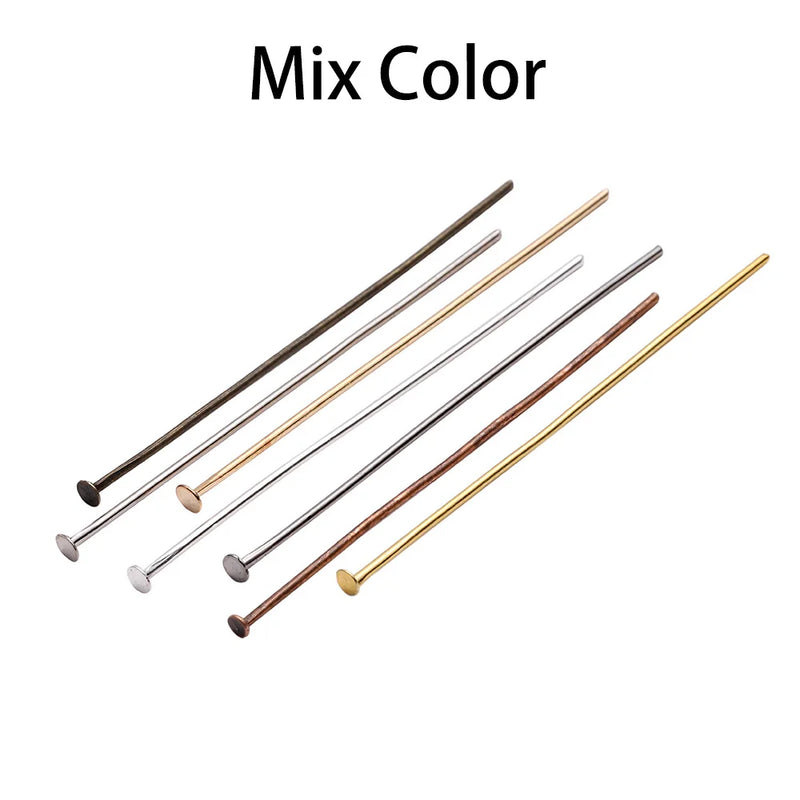 100-200pcs/bag 20 25 30 40 50 60 mm Flat Head Pins Gold/Copper/Rhodium Headpins For Jewelry Findings Making DIY Supplies