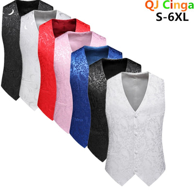 Men's White Rose Sleeveless Waistcoat, Single-breasted | SAMAG