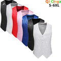 2026 Men's White Rose Sleeveless Waistcoat, Single-breasted V-neck Business Vest, Wedding Party Men Vests Blue Red Black