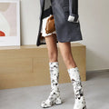 Colorful Floral Ultra-High Thick Heel Women's Knee-Length Boot Square-Toe Waterproof Platform Tapered Print Breathable Long Boot