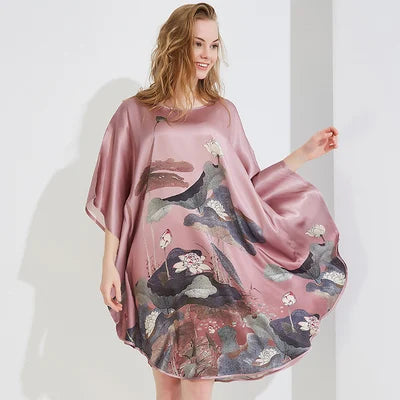 19MM100% Mulberry Silk Nightgowns For Women  Long Silk Nightgown Women Nightdress  Floral Real Silk sleepwear Ladies Female Gift