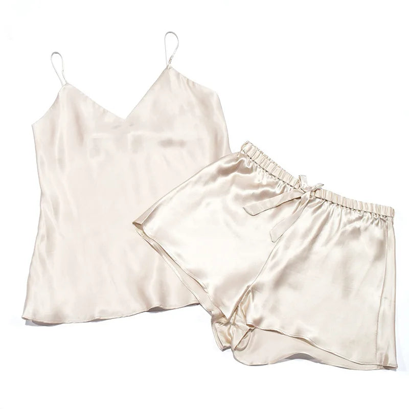 22MM Real 100% Silk  Pajamas Women's Summer  Shorts Two Piece Set Sexy Cool Home  Silk Pajamas 2xl 3xl 4xl Sleepwear Pajamas