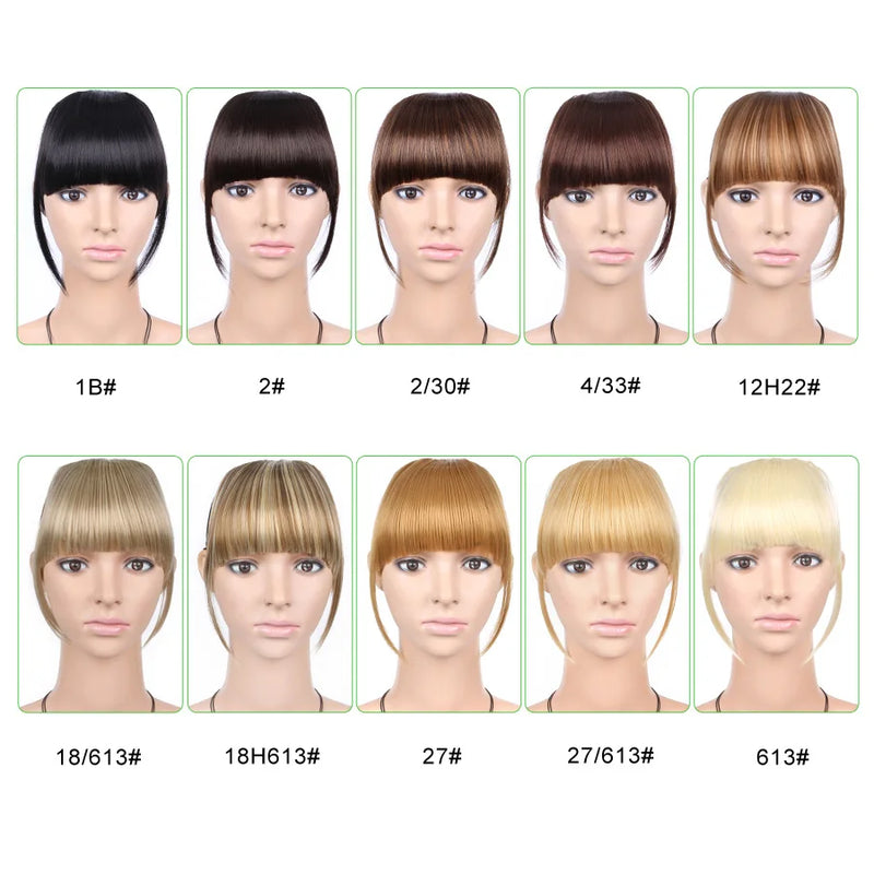 Natural Straight Synthetic Blunt Bangs High Temperature Fiber Brown Women Clip-In Full Bangs With Fringe Of Hair 6 Inch Leeons